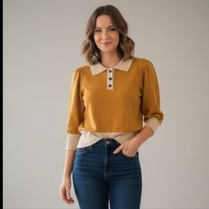 Ember Two Tone Long Sleeve Womens Sweater Size S